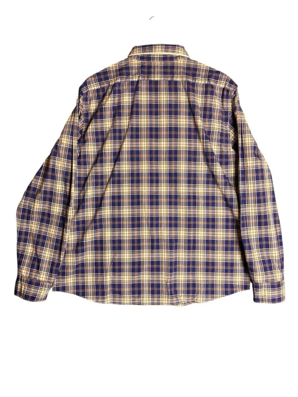 Banana Republic XL Slim Fit Plaid Shirt Blue Tan Untucked 17-17.5x36 NWT